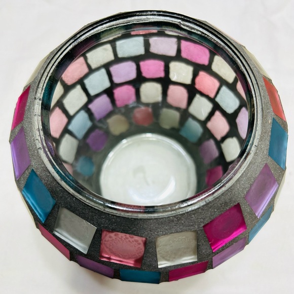 Vintage frosted glass mosaic votive. Approx 6” x 6”. Mint condition. - Picture 2 of 4